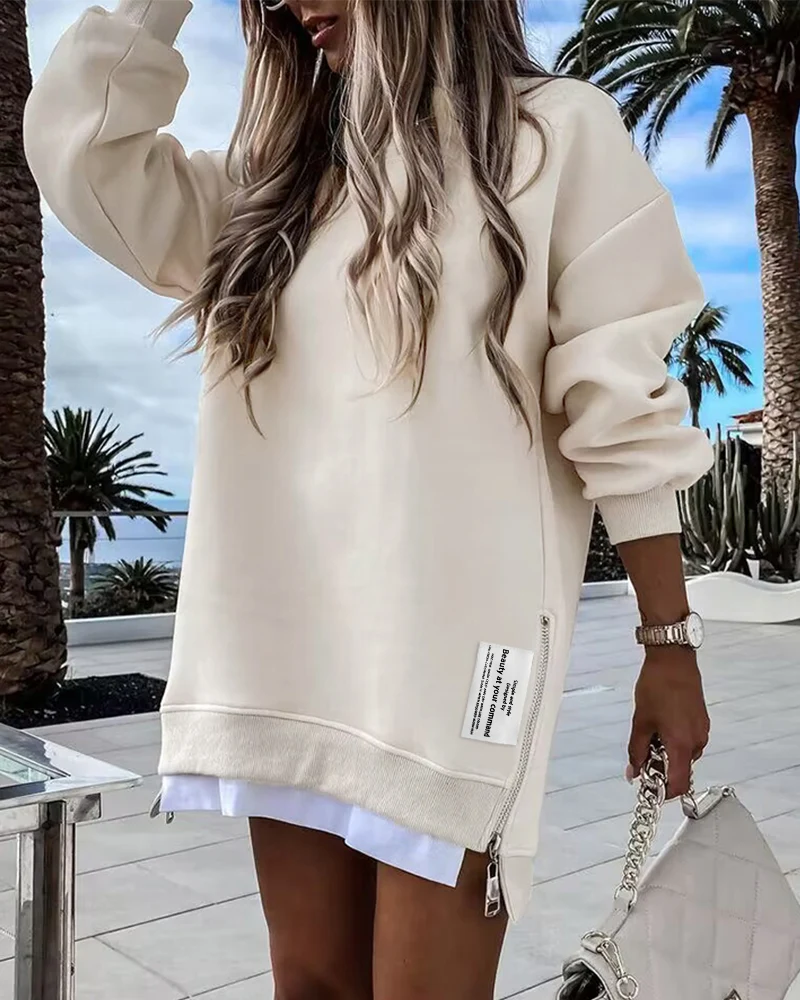 Oversized long sleeve sweatshirt with side zip detail