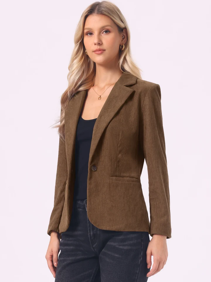Brown corduroy blazer with notched lapel